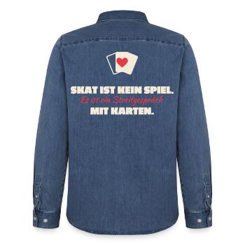 Skat Ist Kein Spiel: Streitgespräch Karten - Männer Jeanshemd Organic von Stanley/Stella - verwaschenes Mittelblau  - Hinten - AI Model Male 185 light (185cm)