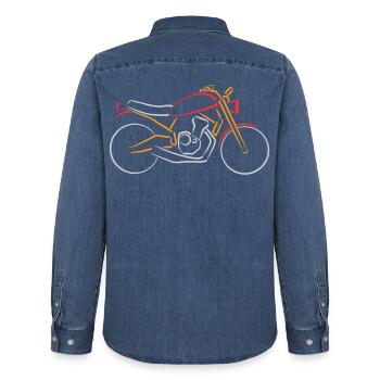 Motorbike Classic Bike Lines Outline multicolored - Men’s Organic Denim Shirt by Stanley/Stella - mid washy  - Back - AI Model Male 185 light (185cm)