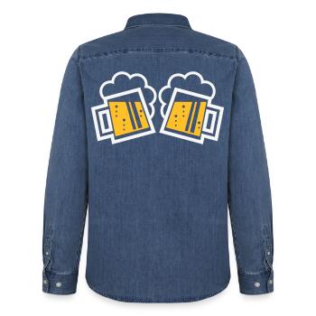 2 Bayrische Bierkrüge Prosten (Bier / NEG 2C) - Männer Jeanshemd Organic von Stanley/Stella - verwaschenes Mittelblau  - Hinten - AI Model Male 185 light (185cm)