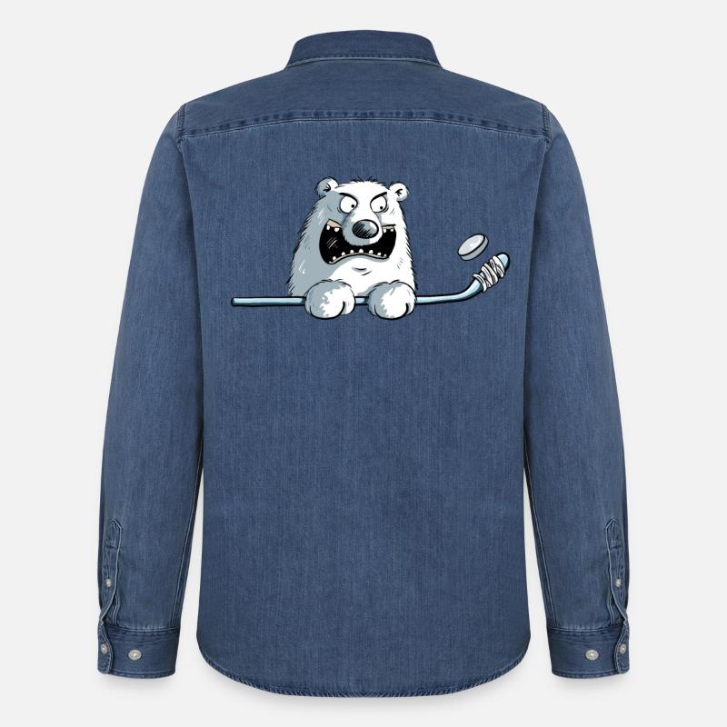 Cooler Eisbär Mit Eishockeyschläger I Eishockey - Männer Jeanshemd Organic von Stanley/Stella - verwaschenes Mittelblau 