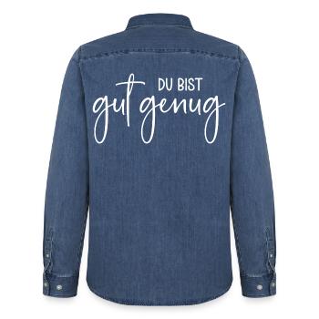 Du bist gut genug - Männer Jeanshemd Organic von Stanley/Stella - verwaschenes Mittelblau  - Hinten - AI Model Male 185 light (185cm)