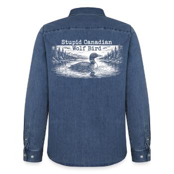 Stupid Canadian Wolf Bird Funny Loon Humor - Männer Jeanshemd Organic von Stanley/Stella - verwaschenes Mittelblau  - Hinten - AI Model Male 185 light (185cm)