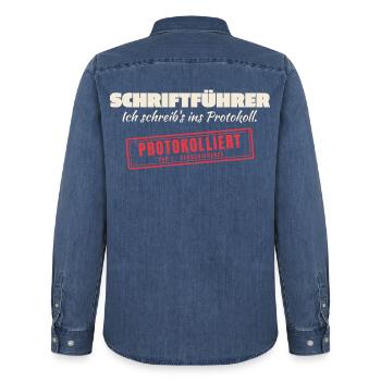 Protokollwitz Schriftführer - Männer Jeanshemd Organic von Stanley/Stella - verwaschenes Mittelblau  - Hinten - AI Model Male 185 light (185cm)