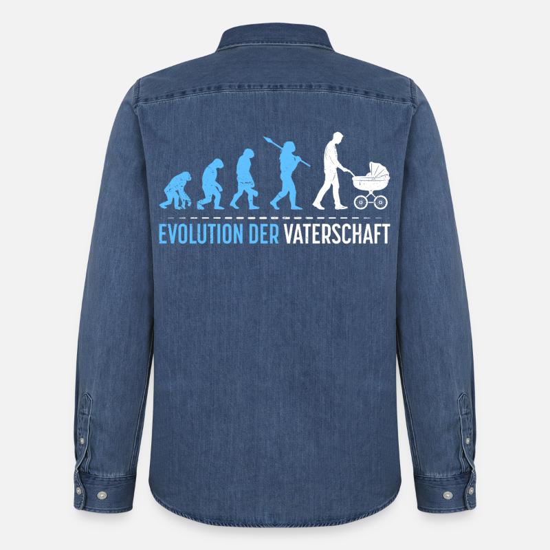 Werdender Vater EVOLUTION DER VATERSCHAFT Lustig - Männer Jeanshemd Organic von Stanley/Stella - verwaschenes Mittelblau 