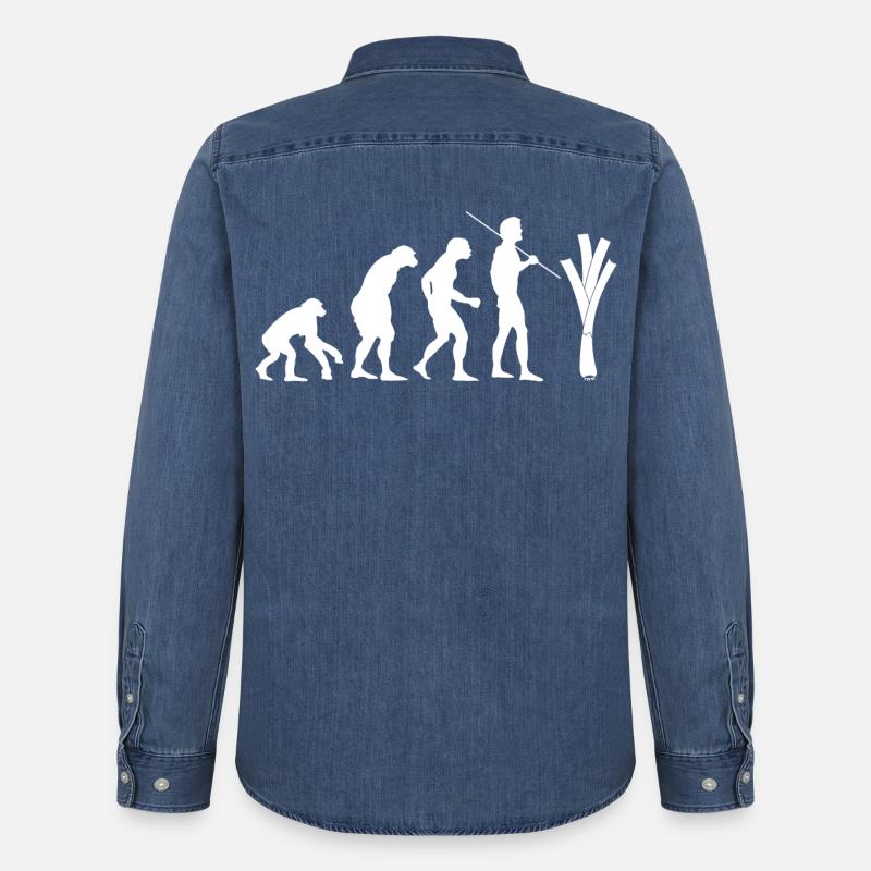 Evolution des Lauchs (weiß) - Männer Jeanshemd Organic von Stanley/Stella - verwaschenes Mittelblau 