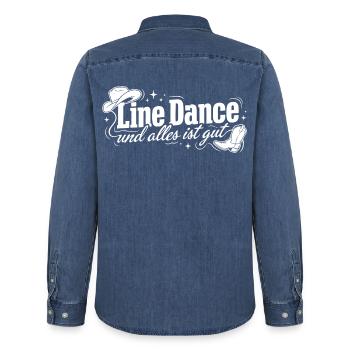 Line Dance: Alles ist gut - Männer Jeanshemd Organic von Stanley/Stella - verwaschenes Mittelblau  - Hinten - AI Model Male 185 light (185cm)