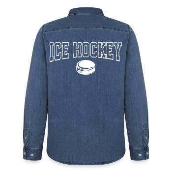 Eishockey  - Men’s Organic Denim Shirt by Stanley/Stella - mid washy  - Back - AI Model Male 185 light (185cm)