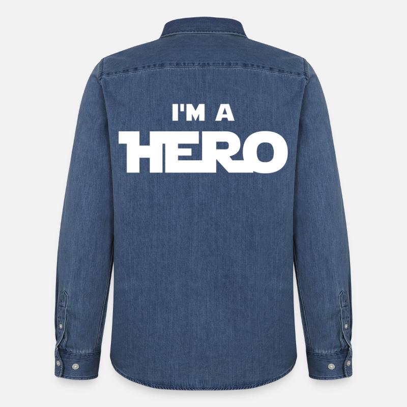 Ich bin ein Held (weiß) - Männer Jeanshemd Organic von Stanley/Stella - verwaschenes Mittelblau