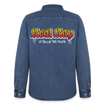 Real Rap - Männer Jeanshemd Organic von Stanley/Stella - verwaschenes Mittelblau  - Hinten - AI Model Male 185 light (185cm)