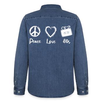 Peace Love 80s - Men’s Organic Denim Shirt by Stanley/Stella - mid washy  - Back - AI Model Male 185 light (185cm)