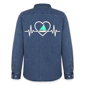 Cœur Voile – Passion Bateau - Männer Jeanshemd Organic von Stanley/Stella - verwaschenes Mittelblau  - Hinten - AI Model Male 185 light (185cm)