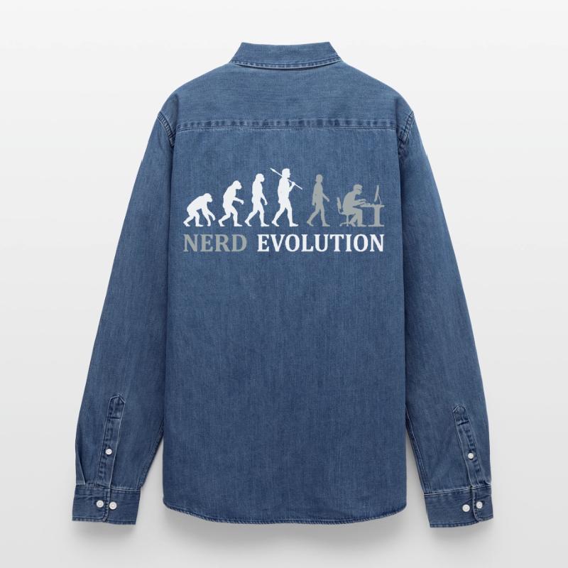 Nerd Evolution – From Monkey to PC Pro Men’s Organic Denim Shirt by Stanley/Stella