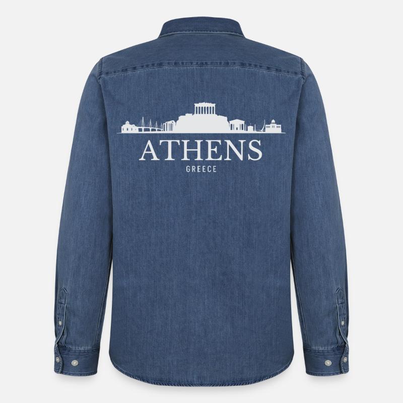 Silhouette d’Athènes, Grèce d’Athènes - Chemise en denim homme bio Stanley/Stella - bleu moyen délavé 