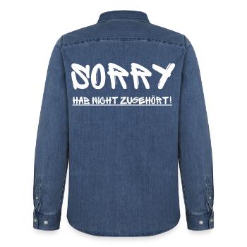 Sorry hab nicht zugehört - Lustiger Spruch - Männer Jeanshemd Organic von Stanley/Stella - verwaschenes Mittelblau  - Hinten - AI Model Male 185 light (185cm)
