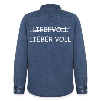 Liebevoll | Lieber Voll, bier, Party, grillen - Männer Jeanshemd Organic von Stanley/Stella - verwaschenes Mittelblau  - Hinten - AI Model Male 185 light (185cm)