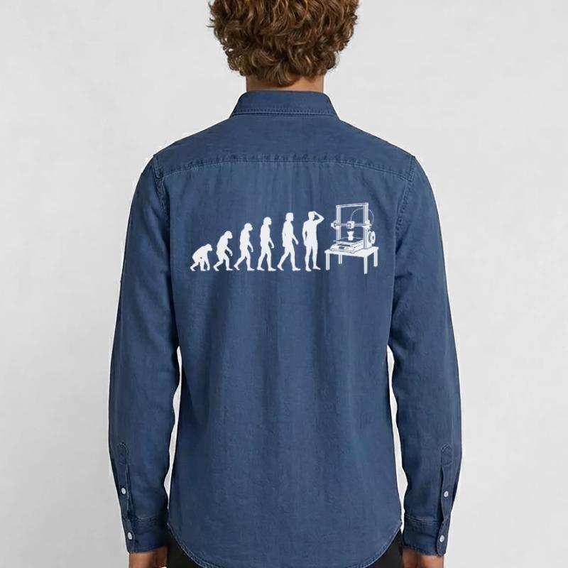 3D Printing Evolution – From Monkey to Maker Men’s Organic Denim Shirt by Stanley/Stella