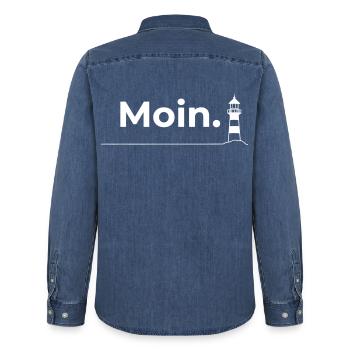 Moin Leuchtturm – Minimalistisches Nordsee Design - Männer Jeanshemd Organic von Stanley/Stella - verwaschenes Mittelblau  - Hinten - AI Model Male 185 light (185cm)