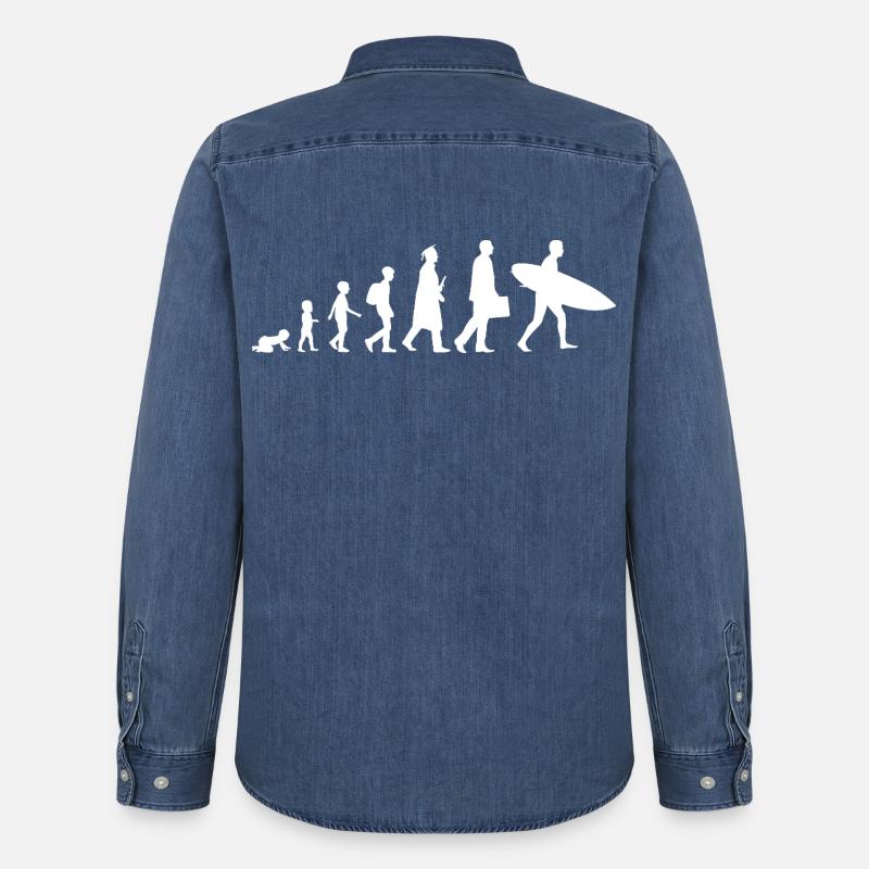Evolution eines Surfers - Männer Jeanshemd Organic von Stanley/Stella - verwaschenes Mittelblau 