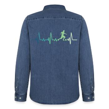 football heartbeat footballer - Men’s Organic Denim Shirt by Stanley/Stella - mid washy  - Back - AI Model Male 185 light (185cm)