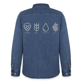 Hopfen, Malz, Wasser, Hefe - Männer Jeanshemd Organic von Stanley/Stella - verwaschenes Mittelblau  - Hinten - AI Model Male 185 light (185cm)