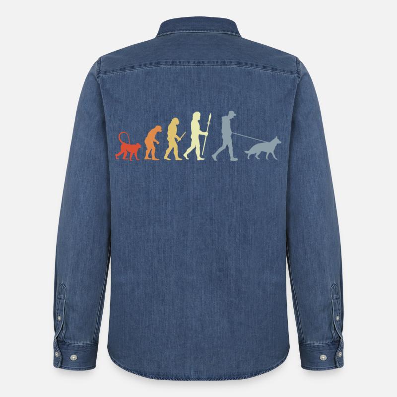 German Shepherd Owner Evolution - Männer Jeanshemd Organic von Stanley/Stella - verwaschenes Mittelblau 