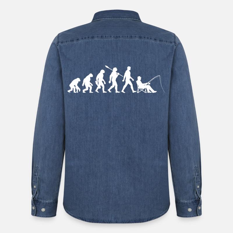 Evolution - Pêcheur, Cadeau de pêche - Chemise en denim homme bio Stanley/Stella - bleu moyen délavé 