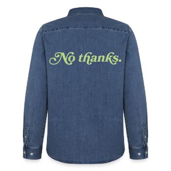 No thanks – Minimalistisches Statement - Männer Jeanshemd Organic von Stanley/Stella - verwaschenes Mittelblau  - Hinten - AI Model Male 185 light (185cm)
