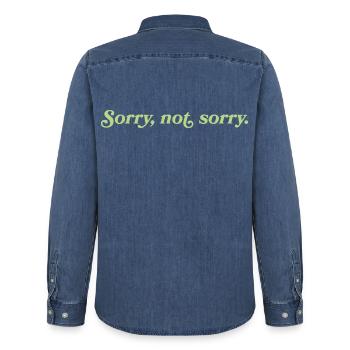Sorry, not sorry – Cheeky Attitude - Men’s Organic Denim Shirt by Stanley/Stella - mid washy  - Back - AI Model Male 185 light (185cm)
