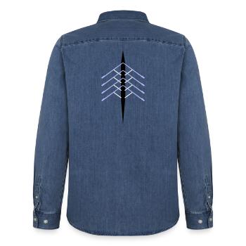 Quad Rowing Boat - Men’s Organic Denim Shirt by Stanley/Stella - mid washy  - Back - AI Model Male 185 light (185cm)