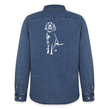 Deutscher Wchtelhund "Black Edition" - Männer Jeanshemd Organic von Stanley/Stella - verwaschenes Mittelblau  - Hinten - AI Model Male 185 light (185cm)