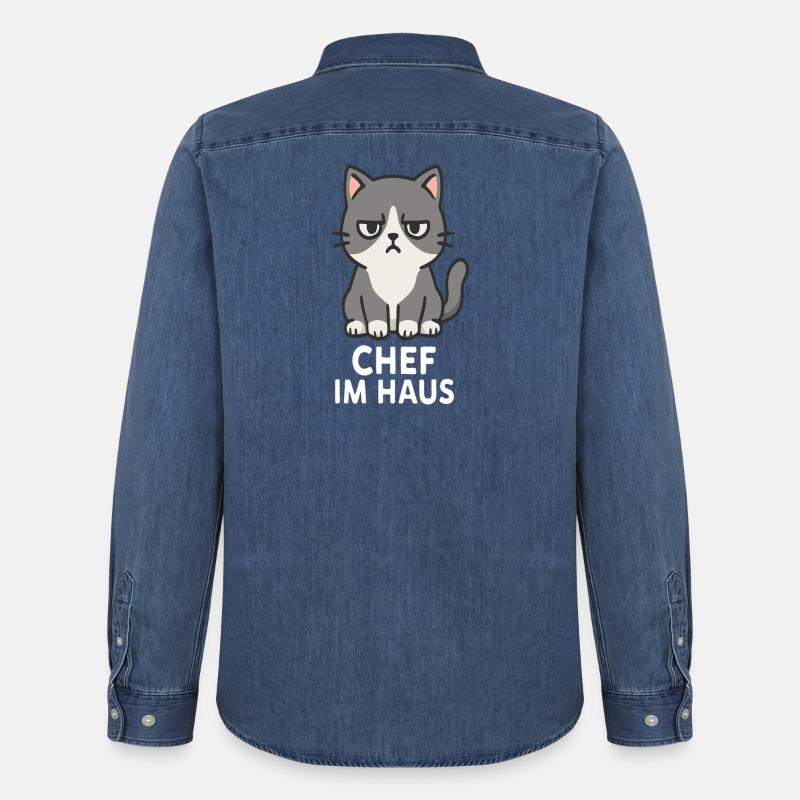 Cat with grumpy expression - Men’s Organic Denim Shirt by Stanley/Stella - mid washy