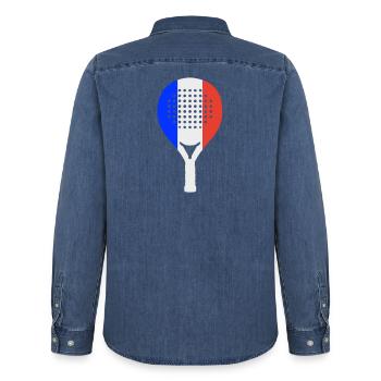 padel-france - Men’s Organic Denim Shirt by Stanley/Stella - mid washy  - Back - AI Model Male 185 light (185cm)