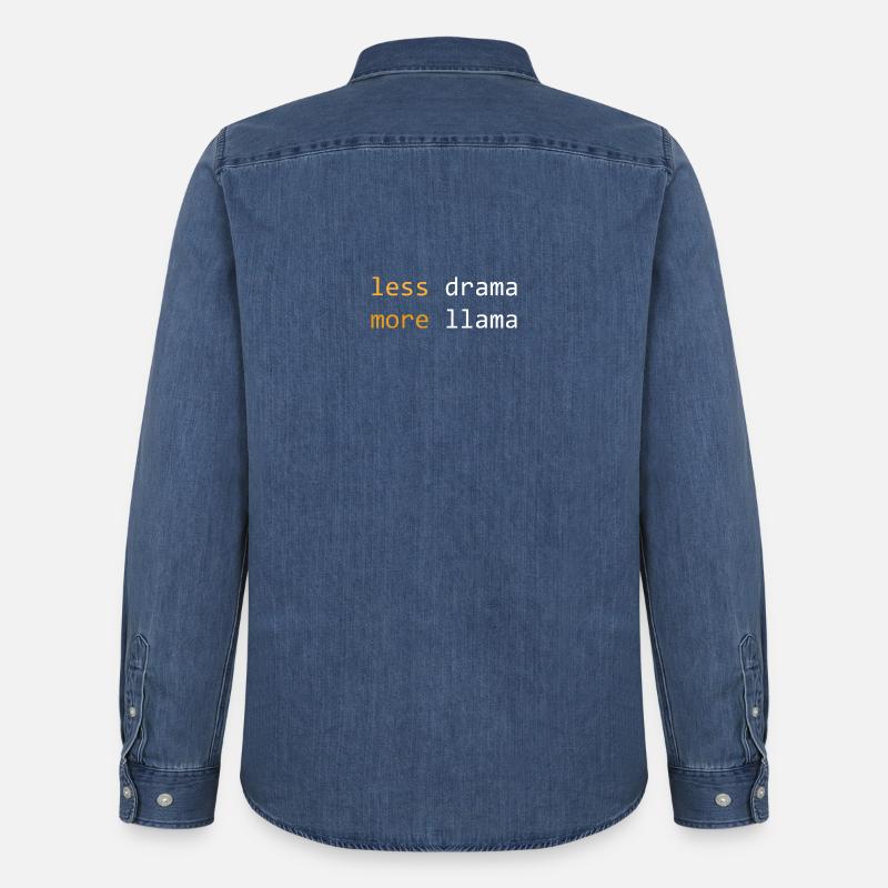Less drama, more Llama, dark - Camicia in denim uomo bio di Stanley/Stella - blu medio slavato