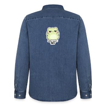 Mood Today: No – Green Kawaii Creature - Men’s Organic Denim Shirt by Stanley/Stella - mid washy  - Back - AI Model Male 185 light (185cm)