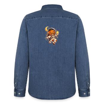 Kürbis-Astronaut - Männer Jeanshemd Organic von Stanley/Stella - verwaschenes Mittelblau  - Hinten - AI Model Male 185 light (185cm)