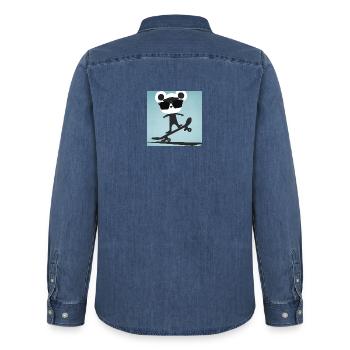 Skater Bär - Männer Jeanshemd Organic von Stanley/Stella - verwaschenes Mittelblau  - Hinten - AI Model Male 185 light (185cm)