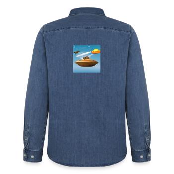 UFO Caps - Men’s Organic Denim Shirt by Stanley/Stella - mid washy  - Back - AI Model Male 185 light (185cm)