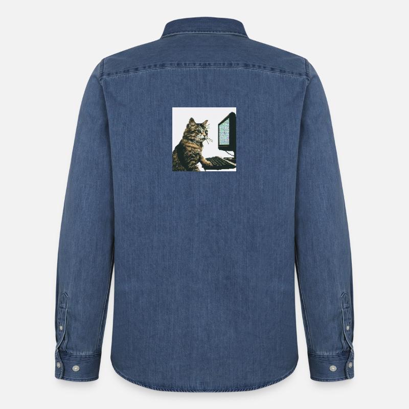 Pixelhackercat - Männer Jeanshemd Organic von Stanley/Stella - verwaschenes Mittelblau 