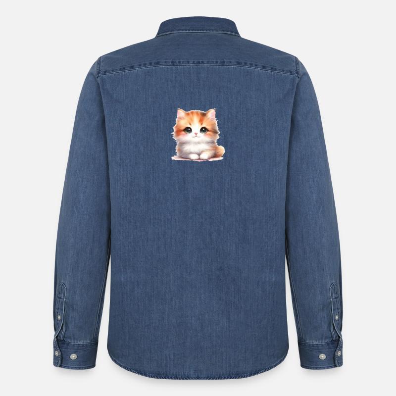 Süße Katze - Männer Jeanshemd Organic von Stanley/Stella - verwaschenes Mittelblau 