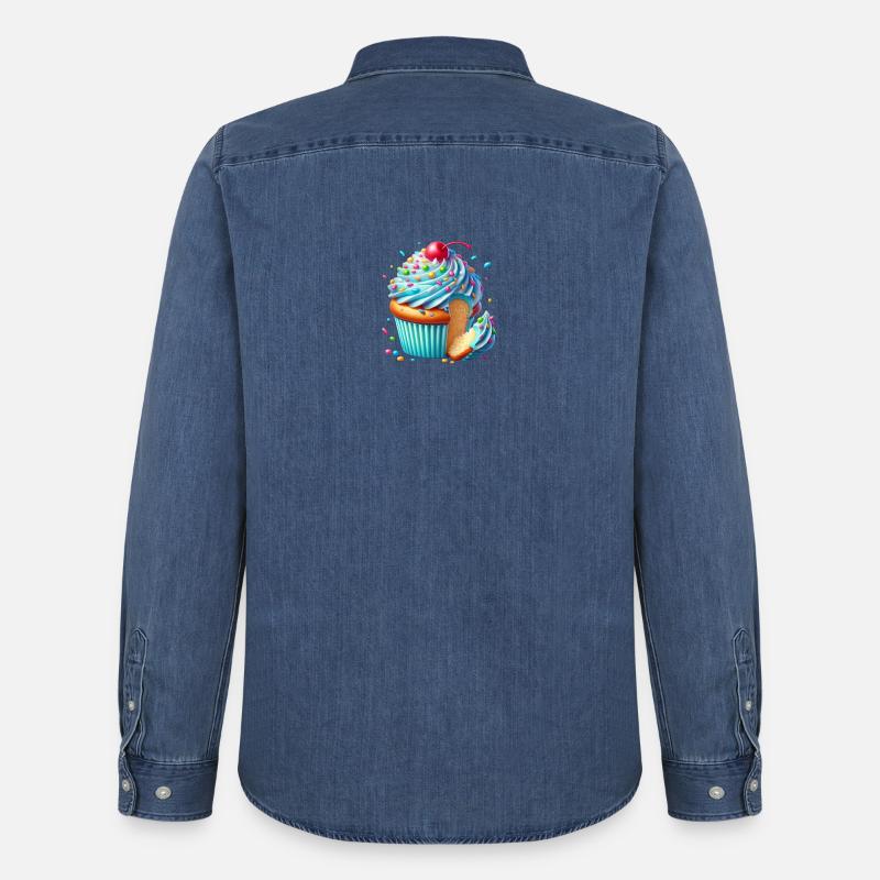Blauer Cupcake mit bunten Streuseln - Männer Jeanshemd Organic von Stanley/Stella - verwaschenes Mittelblau 