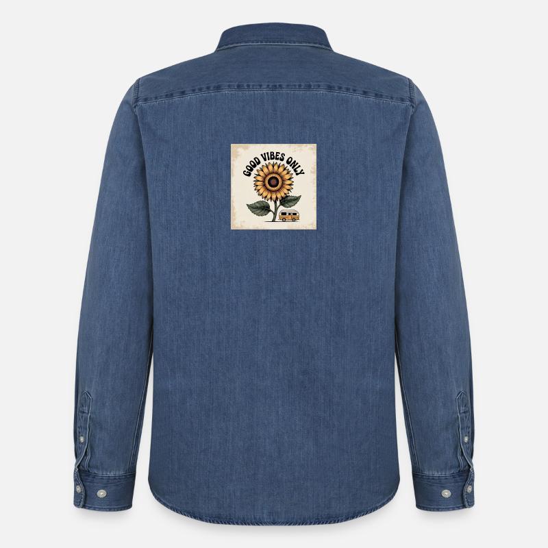 Sonnenblumenblume mit positiver Botschaft - Männer Jeanshemd Organic von Stanley/Stella - verwaschenes Mittelblau 
