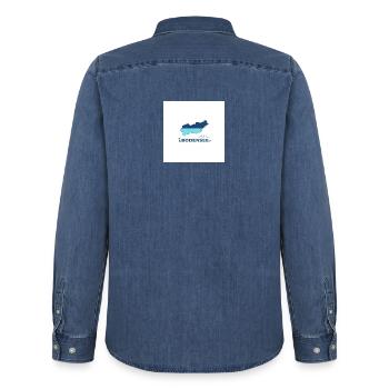 Bodensee Landschaftslogo Seeufer - Männer Jeanshemd Organic von Stanley/Stella - verwaschenes Mittelblau  - Hinten - AI Model Male 185 light (185cm)