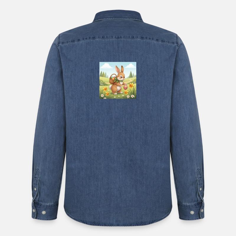 Osterhase mit Korb und Eiern - Männer Jeanshemd Organic von Stanley/Stella - verwaschenes Mittelblau 