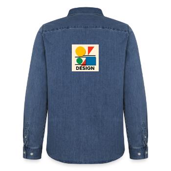 Geometry Bauhaus Colorful Composition - Men’s Organic Denim Shirt by Stanley/Stella - mid washy  - Back - AI Model Male 185 light (185cm)