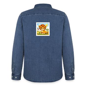 Sunny der kleine Löwe - Männer Jeanshemd Organic von Stanley/Stella - verwaschenes Mittelblau  - Hinten - AI Model Male 185 light (185cm)
