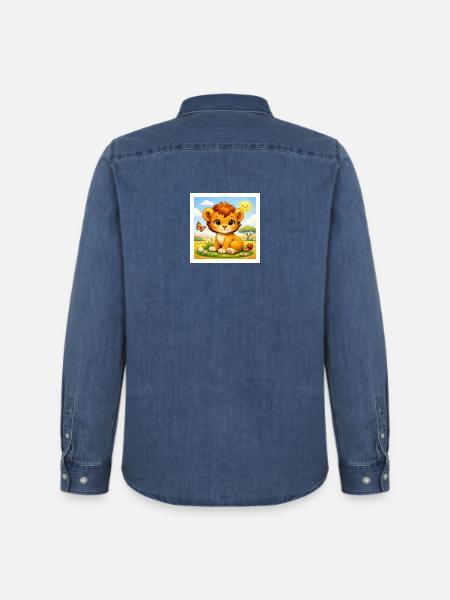 Sunny der kleine Löwe - Männer Jeanshemd Organic von Stanley/Stella - verwaschenes Mittelblau 