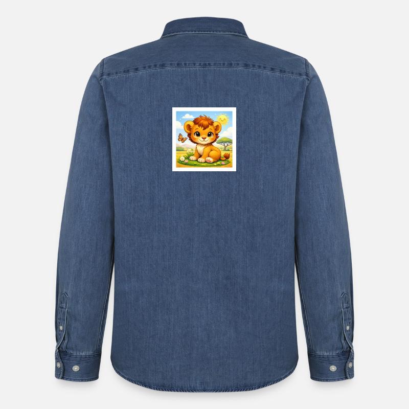 Sunny der kleine Löwe - Männer Jeanshemd Organic von Stanley/Stella - verwaschenes Mittelblau 