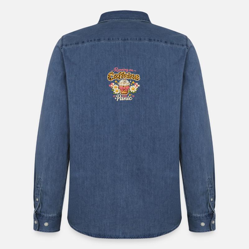 Running on Coffee and Panic - Männer Jeanshemd Organic von Stanley/Stella - verwaschenes Mittelblau 