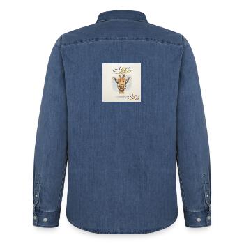 Cheerful Giraffe in Watercolor Style – Azzo - Men’s Organic Denim Shirt by Stanley/Stella - mid washy  - Back - AI Model Male 185 light (185cm)