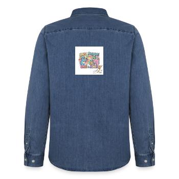 Hallo Freunde Spass und Farbe - Männer Jeanshemd Organic von Stanley/Stella - verwaschenes Mittelblau  - Hinten - AI Model Male 185 light (185cm)